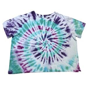Free Assembly Custom Tie Dye Cropped Purple Blue TShirt Size XL Hippie Retro 60s